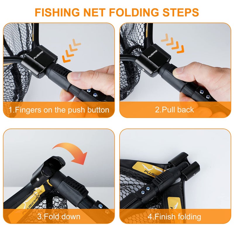 PLUSINNO Fishing Net Fish Floating Landing Net, Kayak Nets with Fixed Foldable Telescopic Pole Handle,Bass Trout Fishing Nets with Nylon Mesh for Pond Lake River,Fishing Gear Gifts for Men Orange 1.5M - Image 4